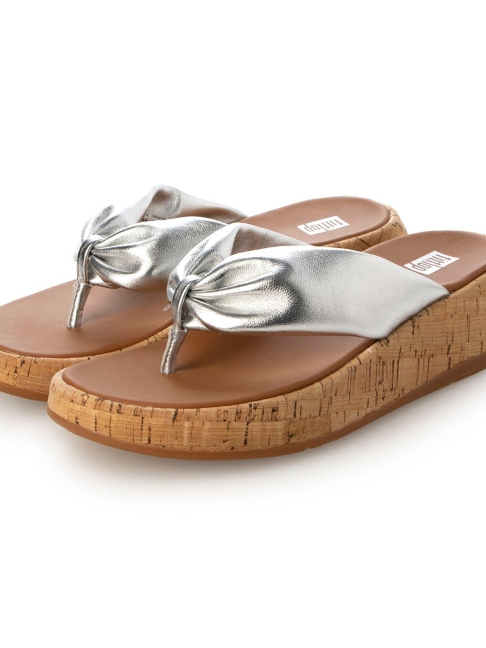 Fitflop Metallic Silver Platform Thong Sandals Cork Wedge
